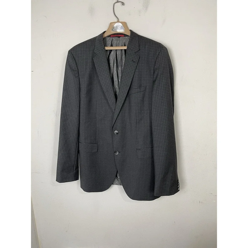 Hugo Boss Mens Blazer 44L Gray Plaid 100% Wool Sport Coat Evening Wedding Easter